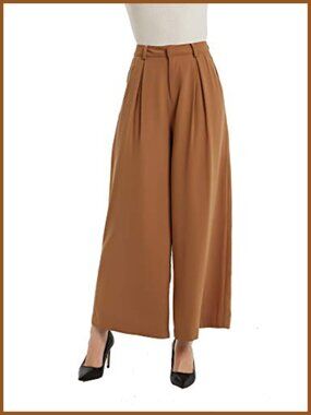 High Waist Wide Leg Palazzo Pants Pleated Front Loose Fit Trousers